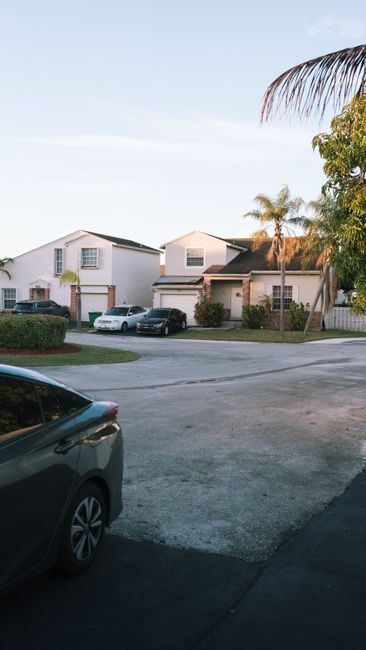 Residential neighborhood street with palm trees in Miami-Dade